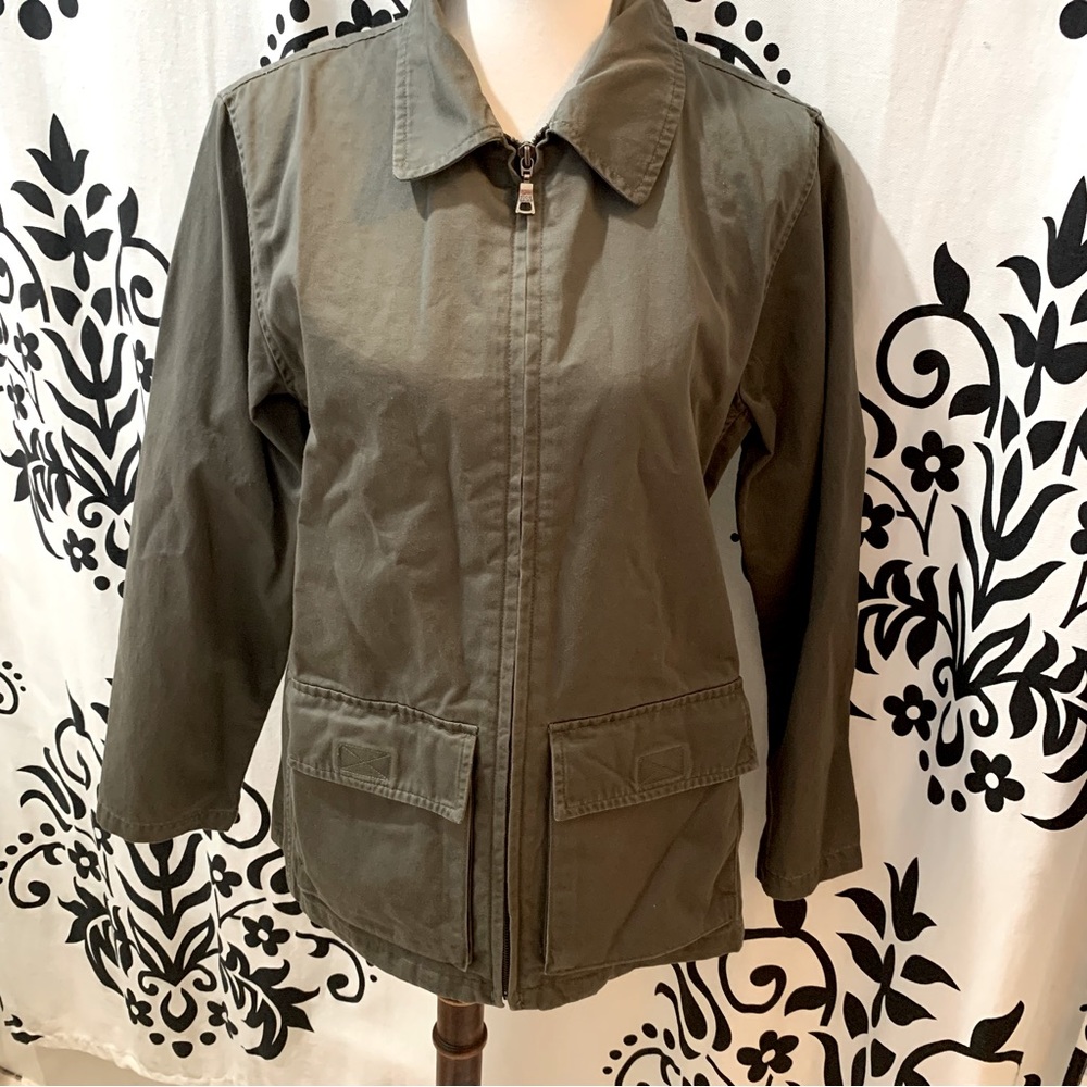 Eddie Bauer Womens Sz Small Olive Full Zip Lightweight Cinched Waist Jacket